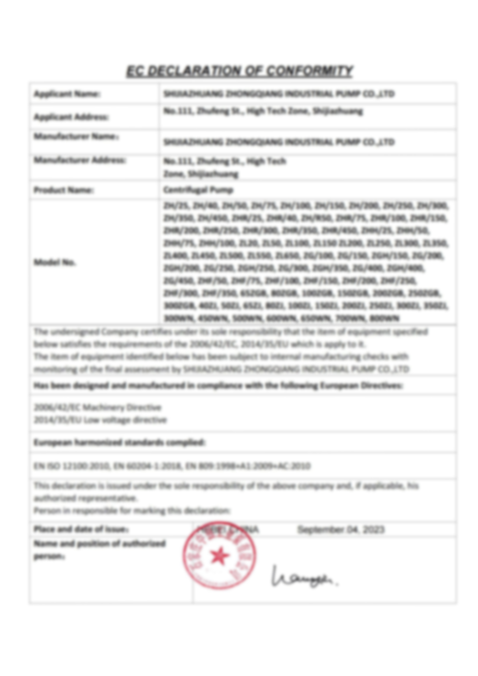 CE Declaration